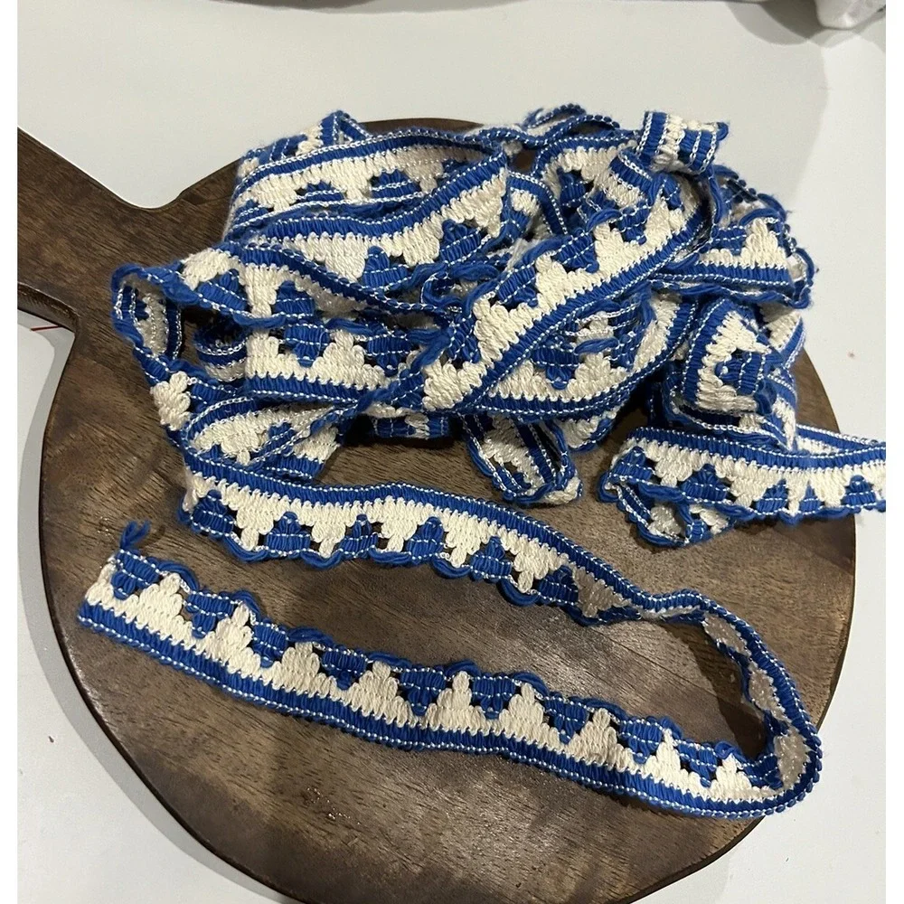 Vtg MCM‎ Retro Color Something Blue Crochet Trim Edging Boho Cottage Crafting
